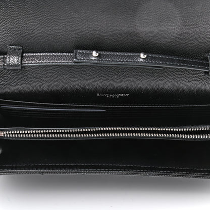 Saint Laurent Grain De Poudre Matelasse Chevron Monogram Chain Wallet Black 4 of 4