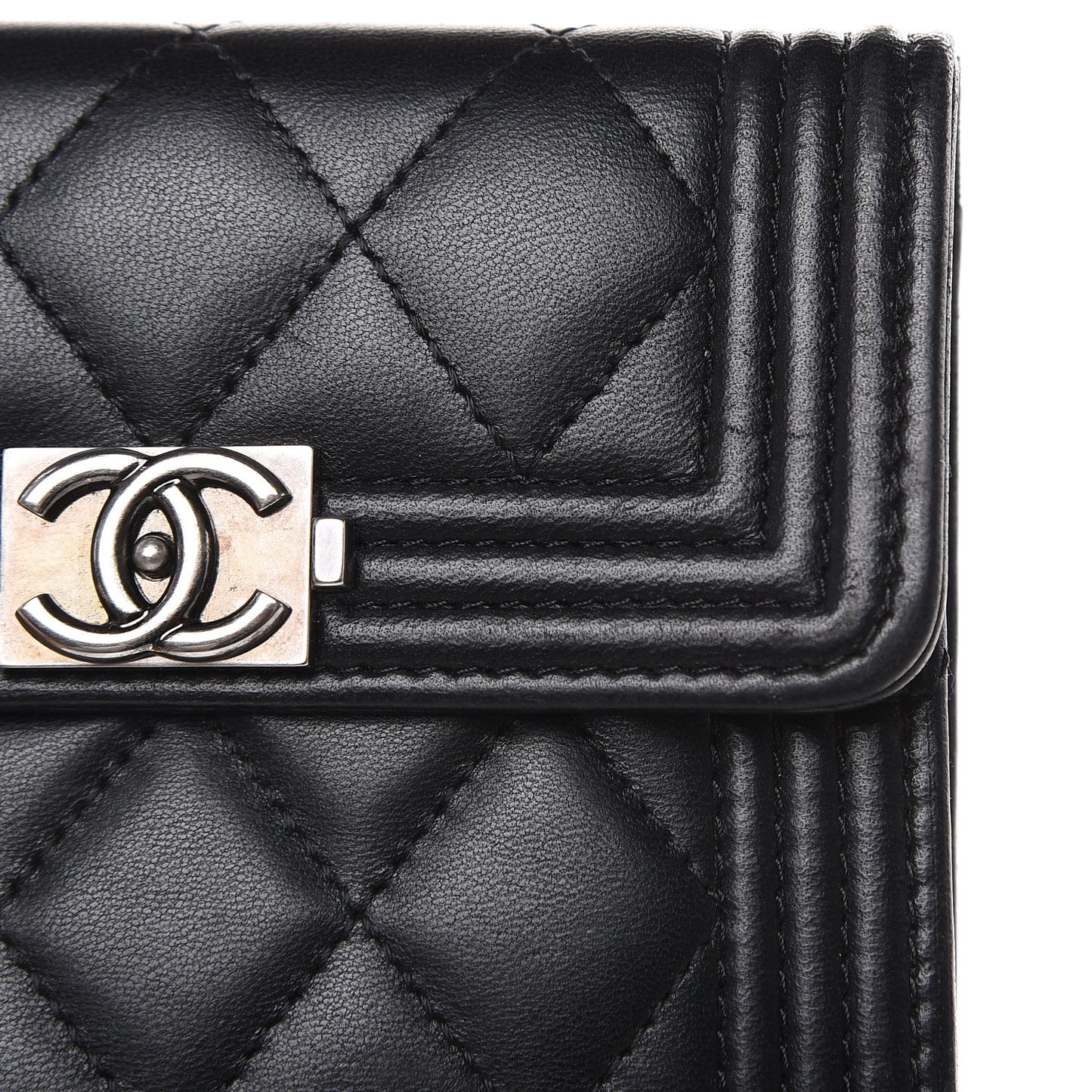 Lambskin Quilted Compact Boy Wallet Black