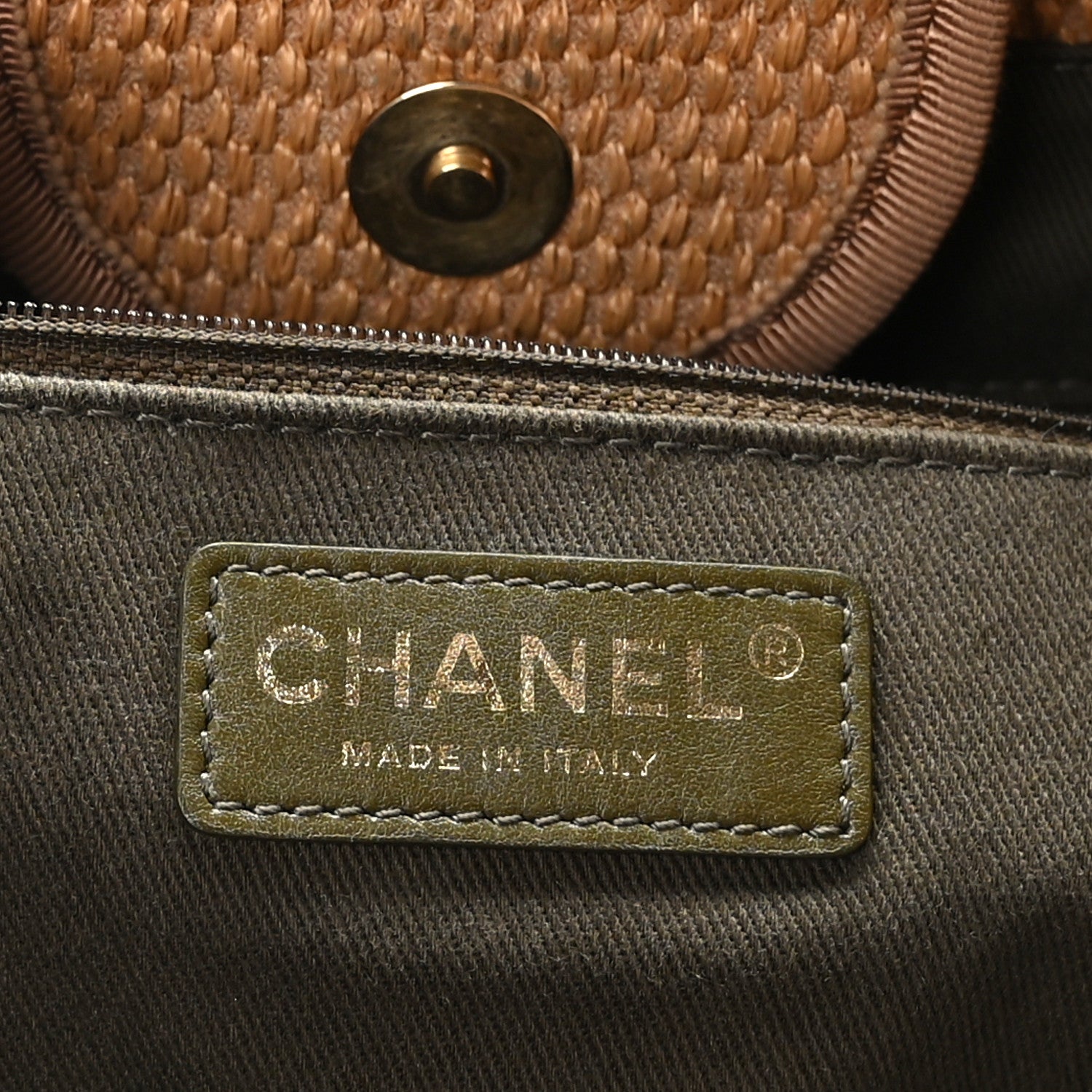 Chanel Straw Raffia Calfskin Striped Medium Deauville Tote Khaki Beige Navy Blue 6 of 12