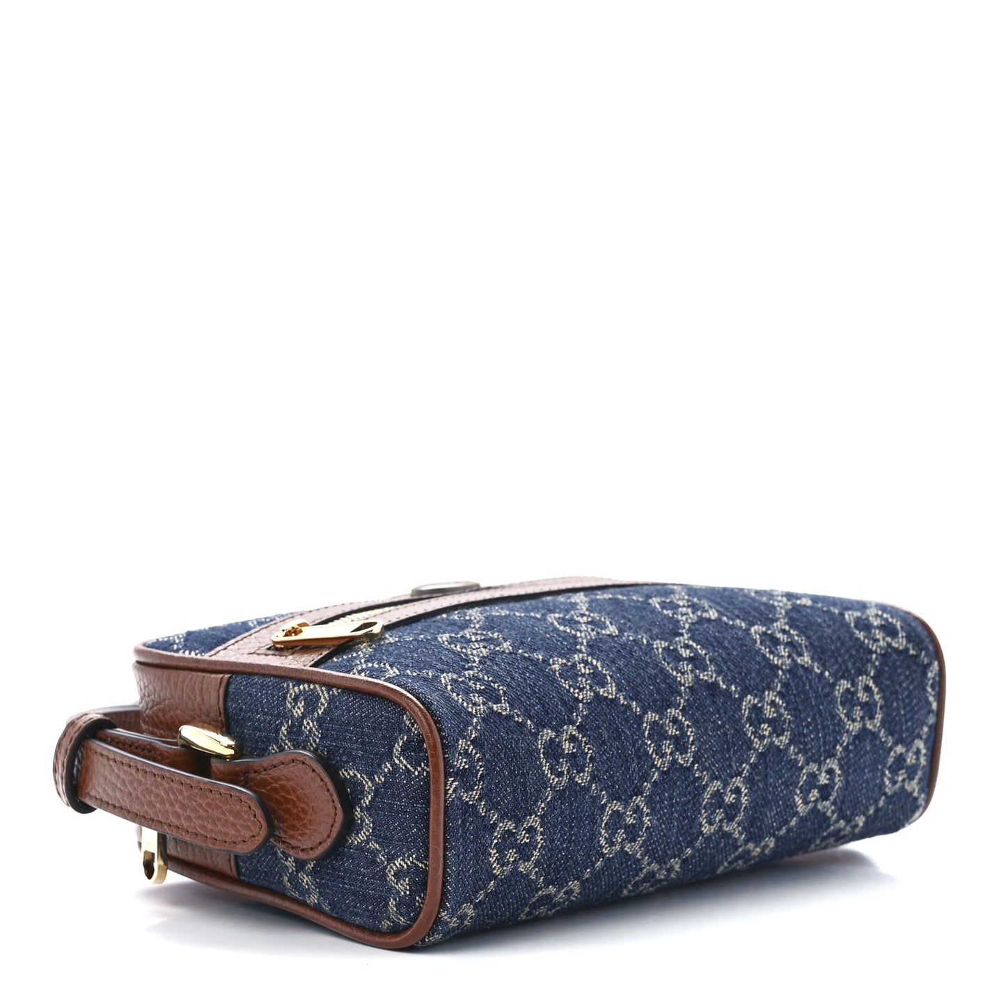 New Denim GG Monogram Dollar Calfskin Mini Ophidia Shoulder Bag Blue Tea Cuir Epilog
