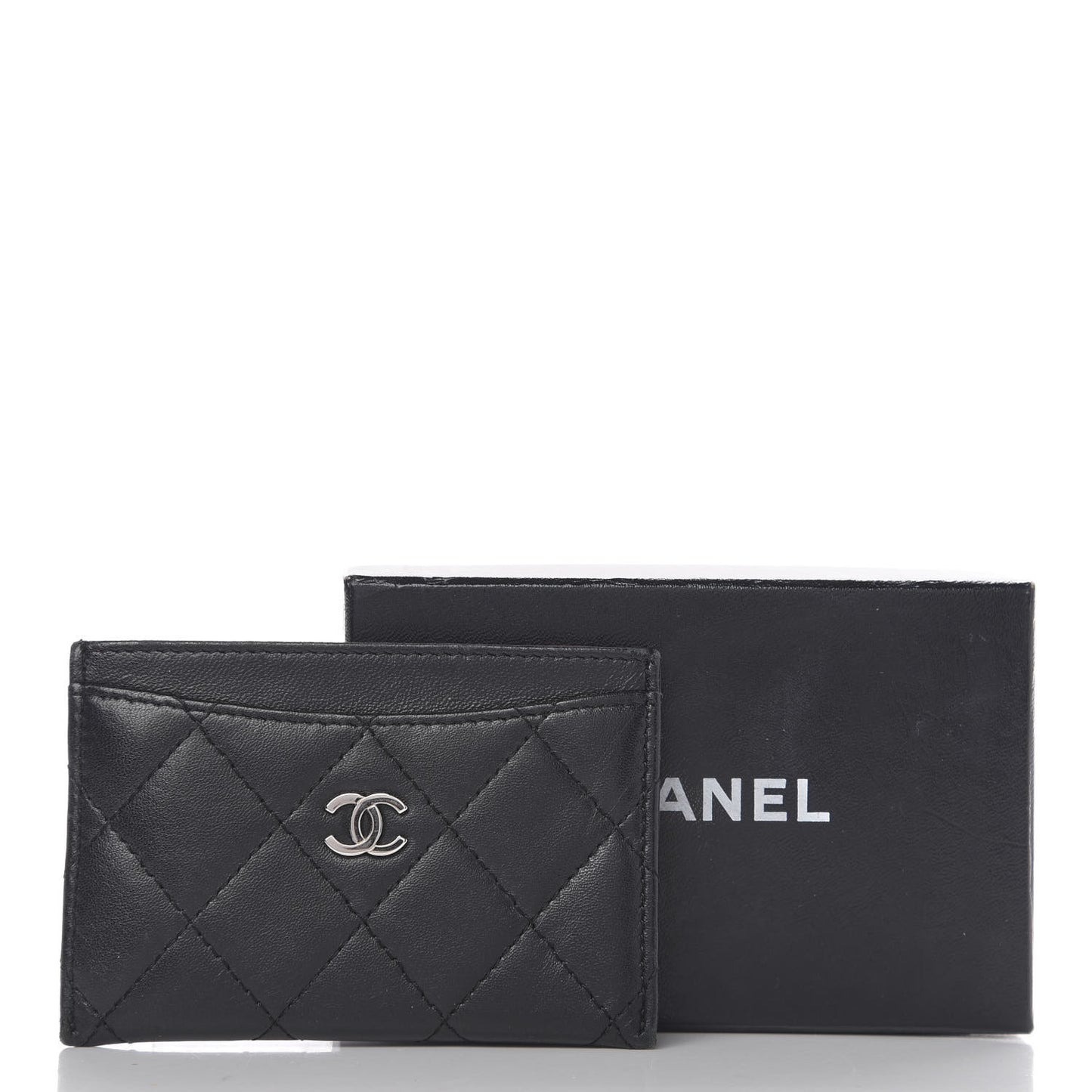 Lambskin Quilted Card Holder Black