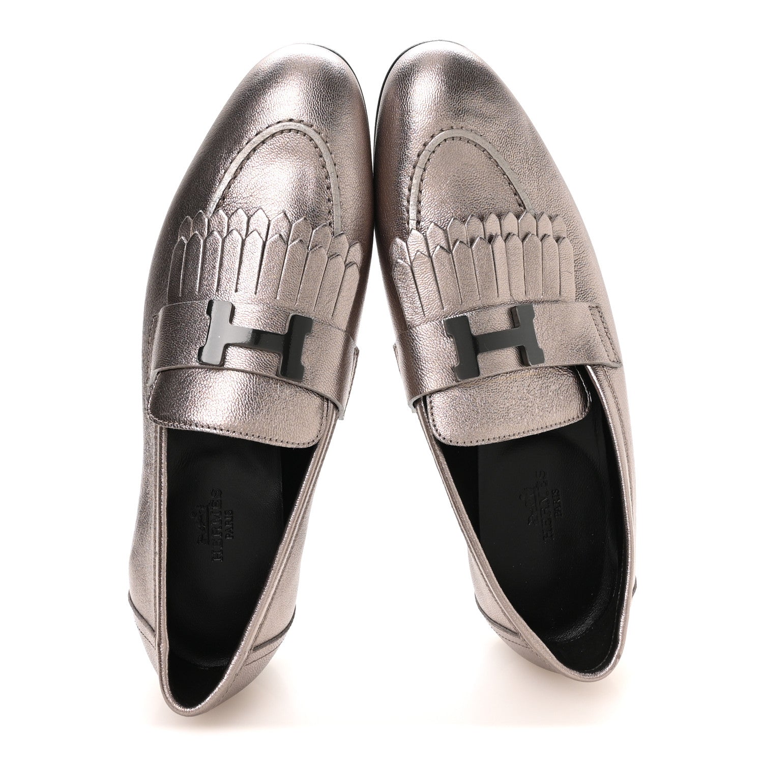 Hermes Metallic Goatskin Womens Royal Loafers 37.5 Champagne 2 of 8