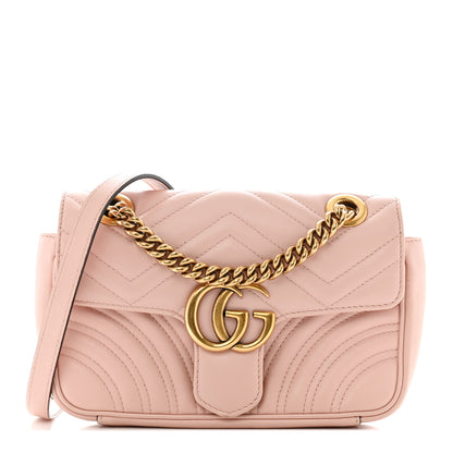Gucci Calfskin Matelasse Mini GG Marmont Shoulder Bag Perfect Pink 1 of 14