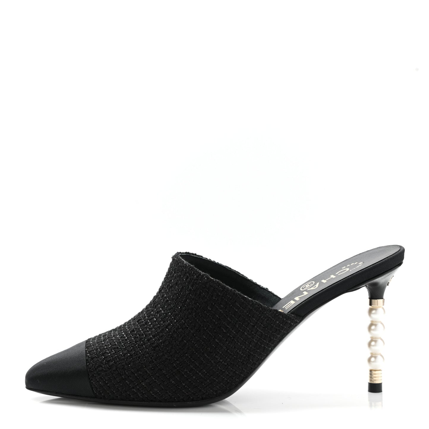 Tweed Grosgrain Cap Toe Pearl Mule 37.5 Black