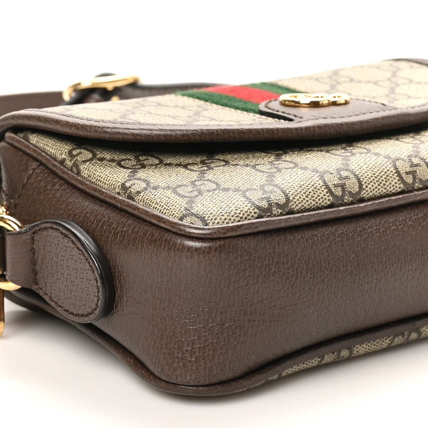 Gucci GG Supreme Monogram Textured Dollar Calfskin Mini Ophidia Flap Shoulder Bag Beige Ebony New Acero 9 of 10