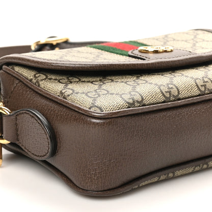Gucci GG Supreme Monogram Textured Dollar Calfskin Mini Ophidia Flap Shoulder Bag Beige Ebony New Acero 9 of 10