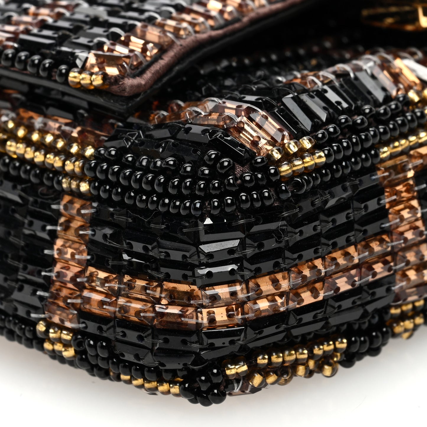 Crystal Vitello King FF Beaded Nano Baguette Charm Moro Black