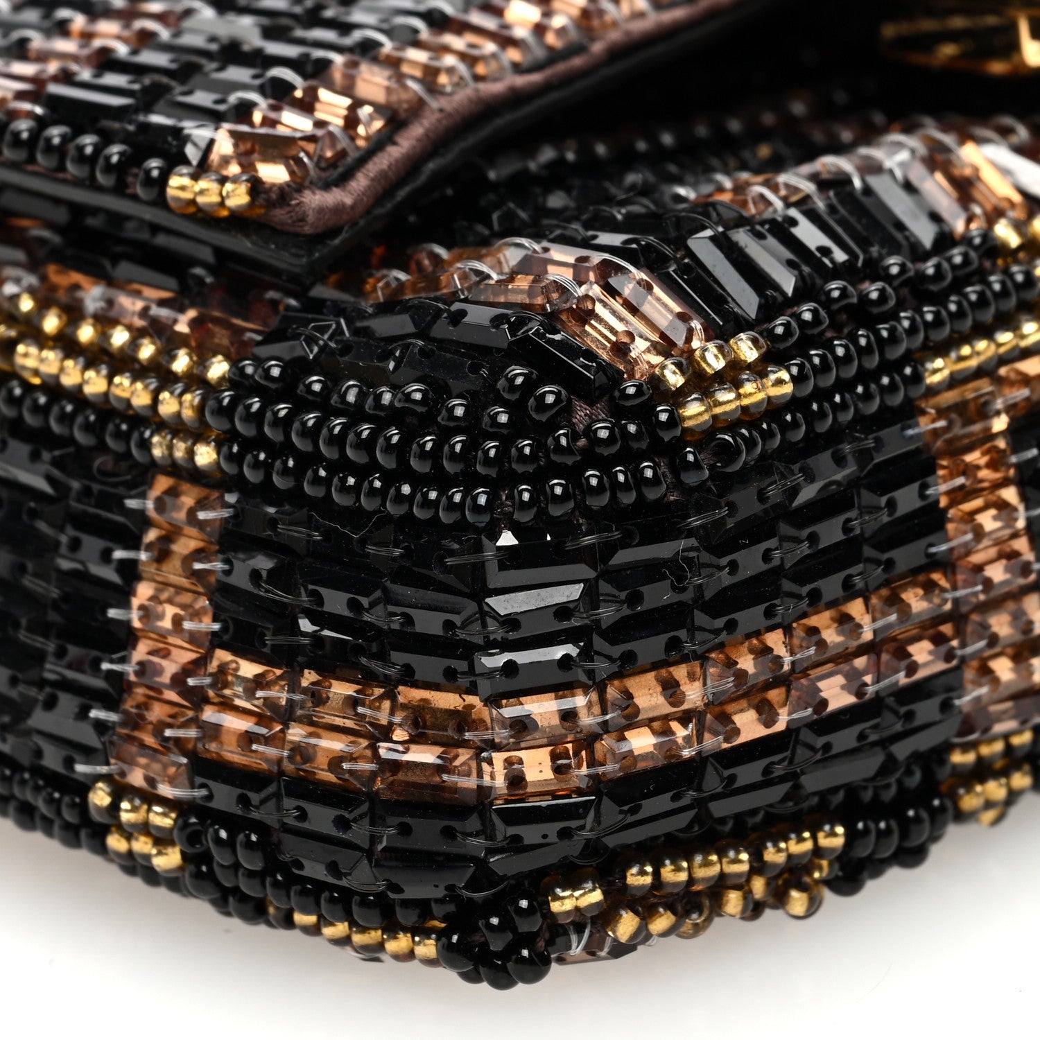 Fendi Crystal Vitello King FF Beaded Nano Baguette Charm Moro Black 8 of 10