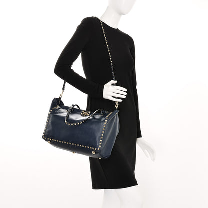 Valentino Garavani Vitello Medium Rockstud Tote Marine 2 of 6