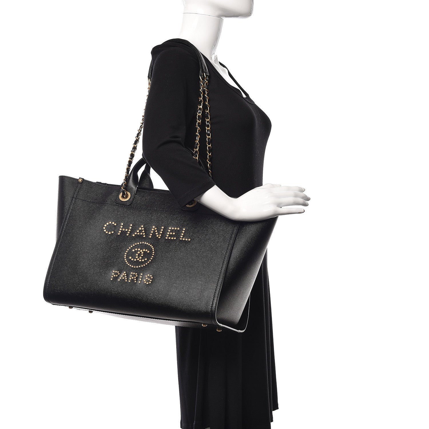 Chanel Caviar Large Studded Deauville Tote Black 2 of 11