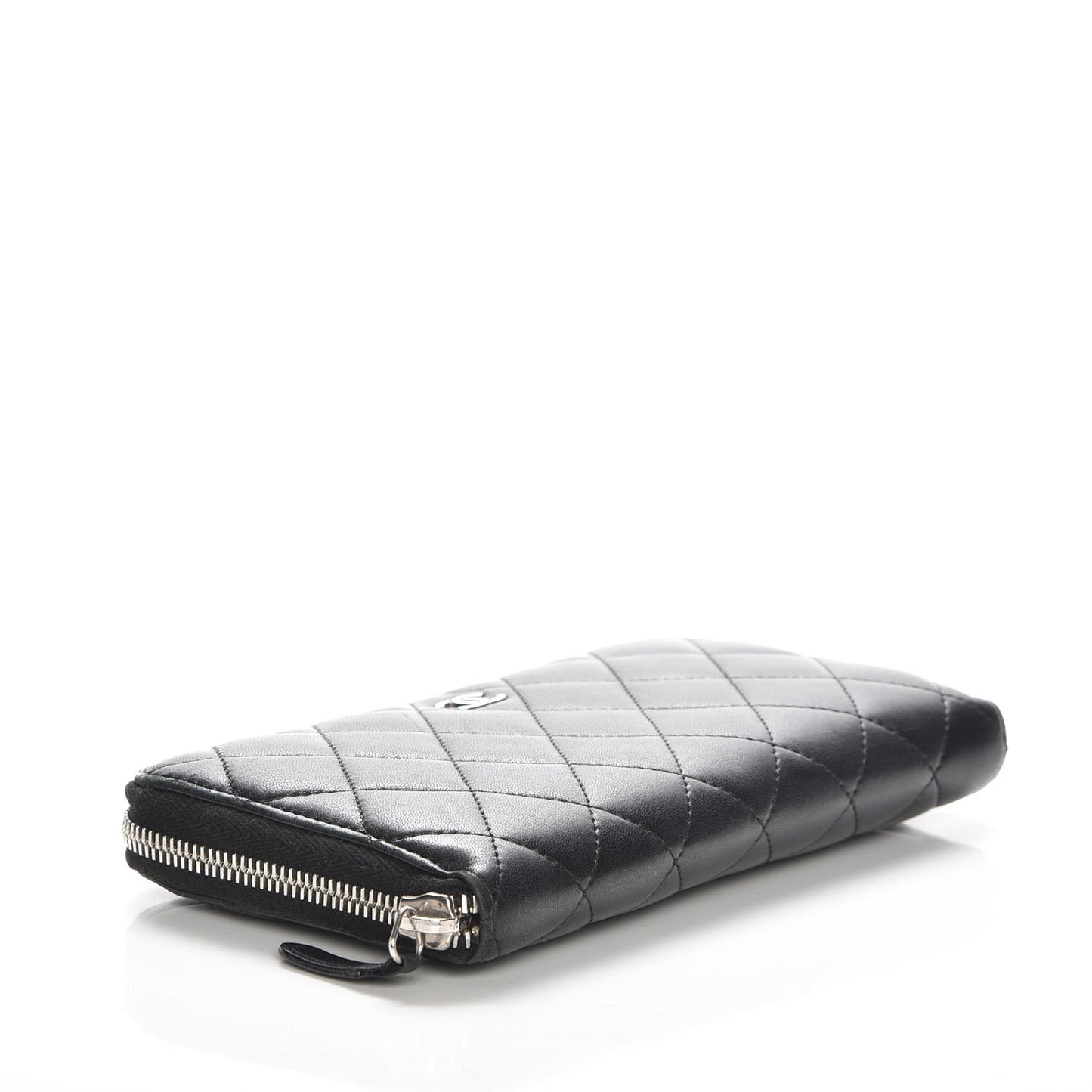 Lambskin Quilted Large Gusset Zip Around Wallet Black