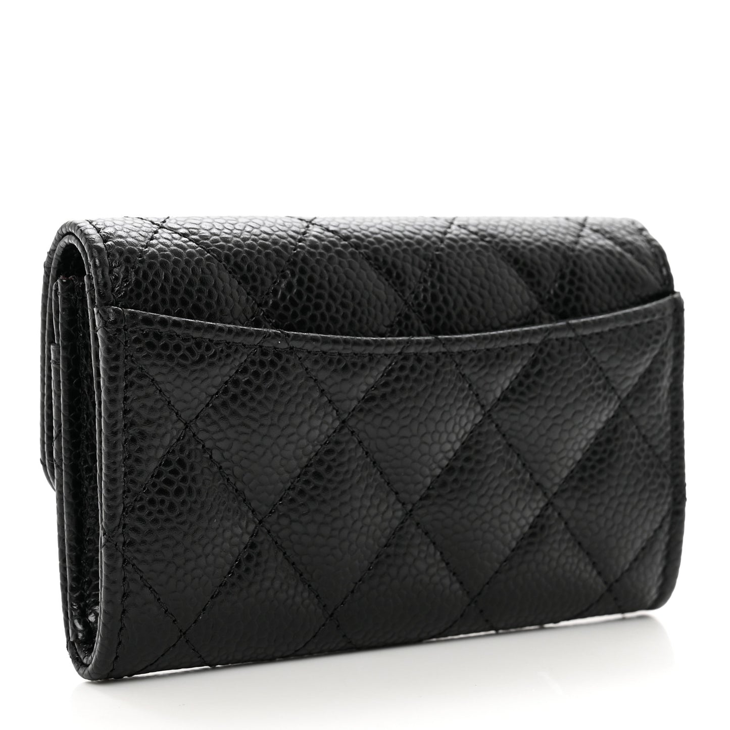Caviar Quilted Flap Card Holder Wallet Black