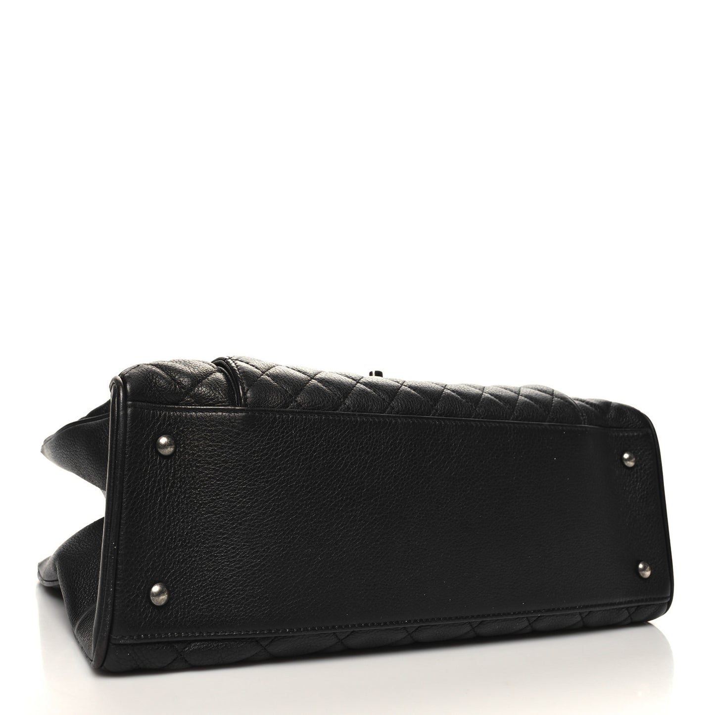 Metallic Grained Calfskin Quilted Large Casual Pocket Tote Black
