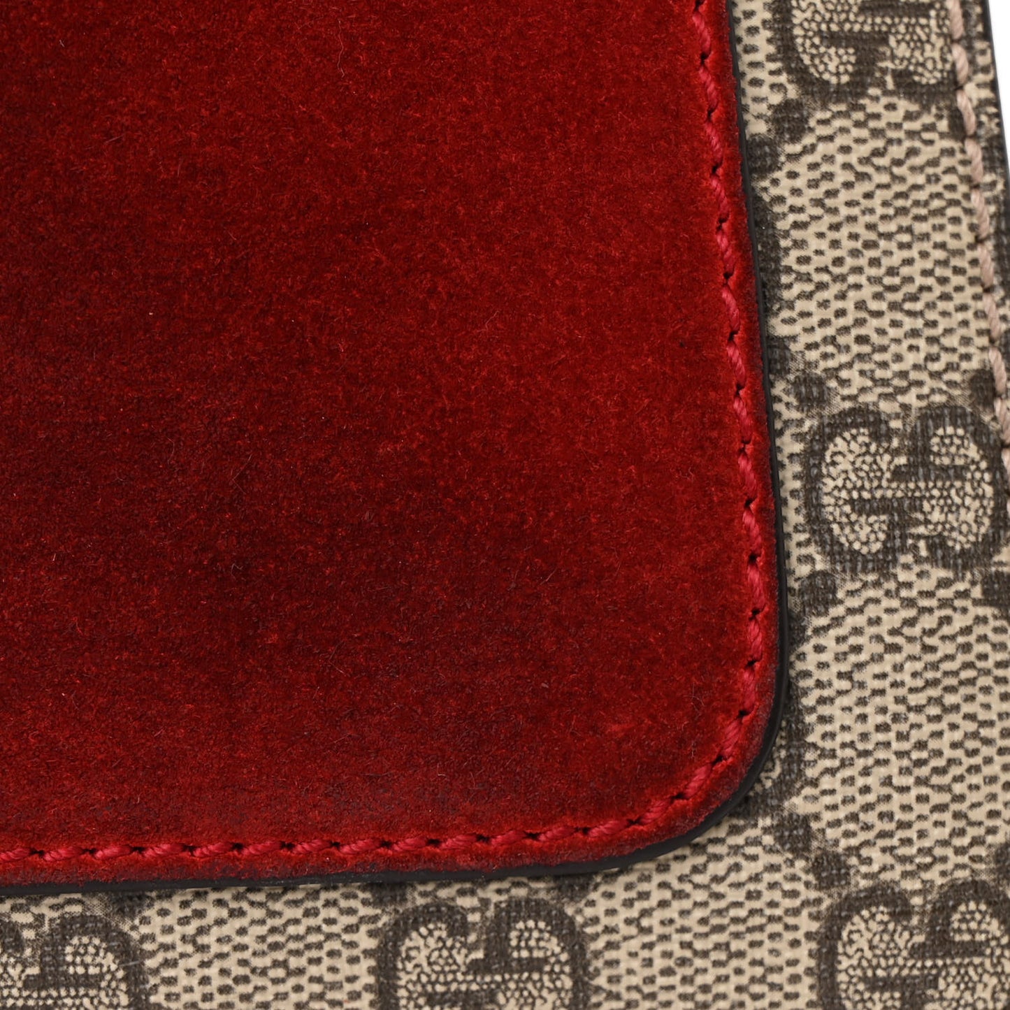 GG Supreme Monogram Suede Cudu Medium Dionysus Shoulder Bag Beige Ebony Vulcanic Red