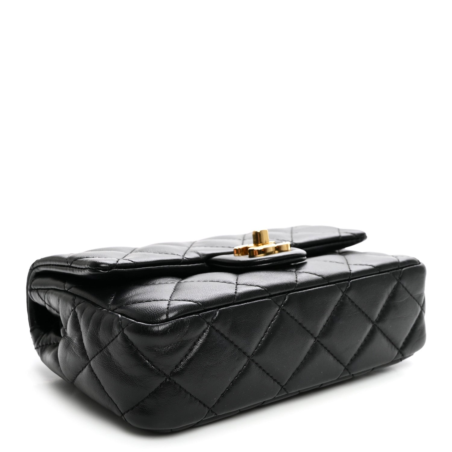 Chanel Shiny Lambskin Quilted Golden Links Top Handle Flap Black 4 of 10
