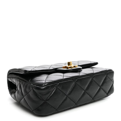 Chanel Shiny Lambskin Quilted Golden Links Top Handle Flap Black 4 of 10