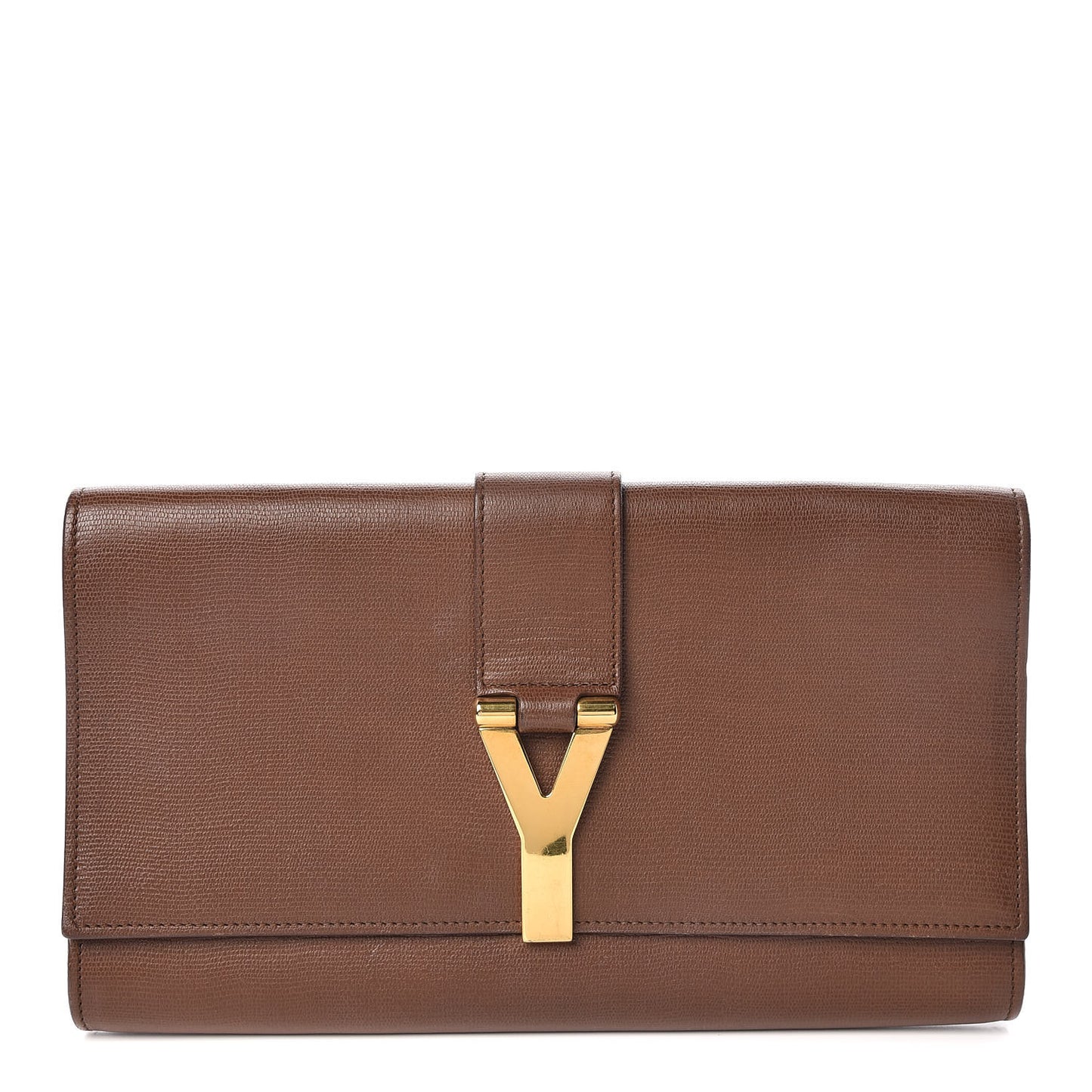 Textured Calfskin Y Ligne Clutch Brown