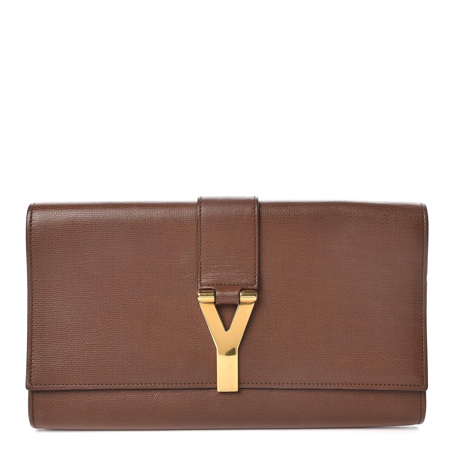 Saint Laurent Textured Calfskin Y Ligne Clutch Brown 1 of 14