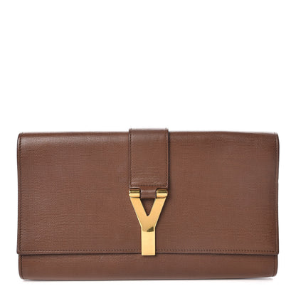 Saint Laurent Textured Calfskin Y Ligne Clutch Brown 1 of 14