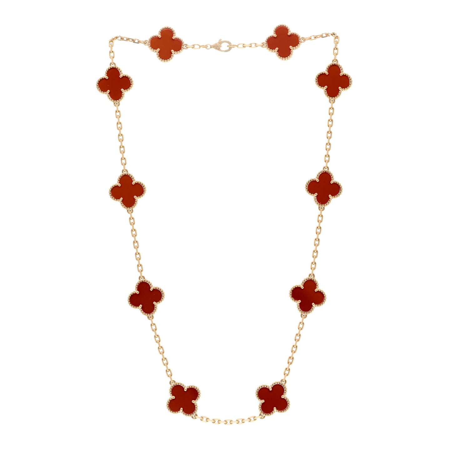 18K Yellow Gold Carnelian 10 Motifs Vintage Alhambra Necklace