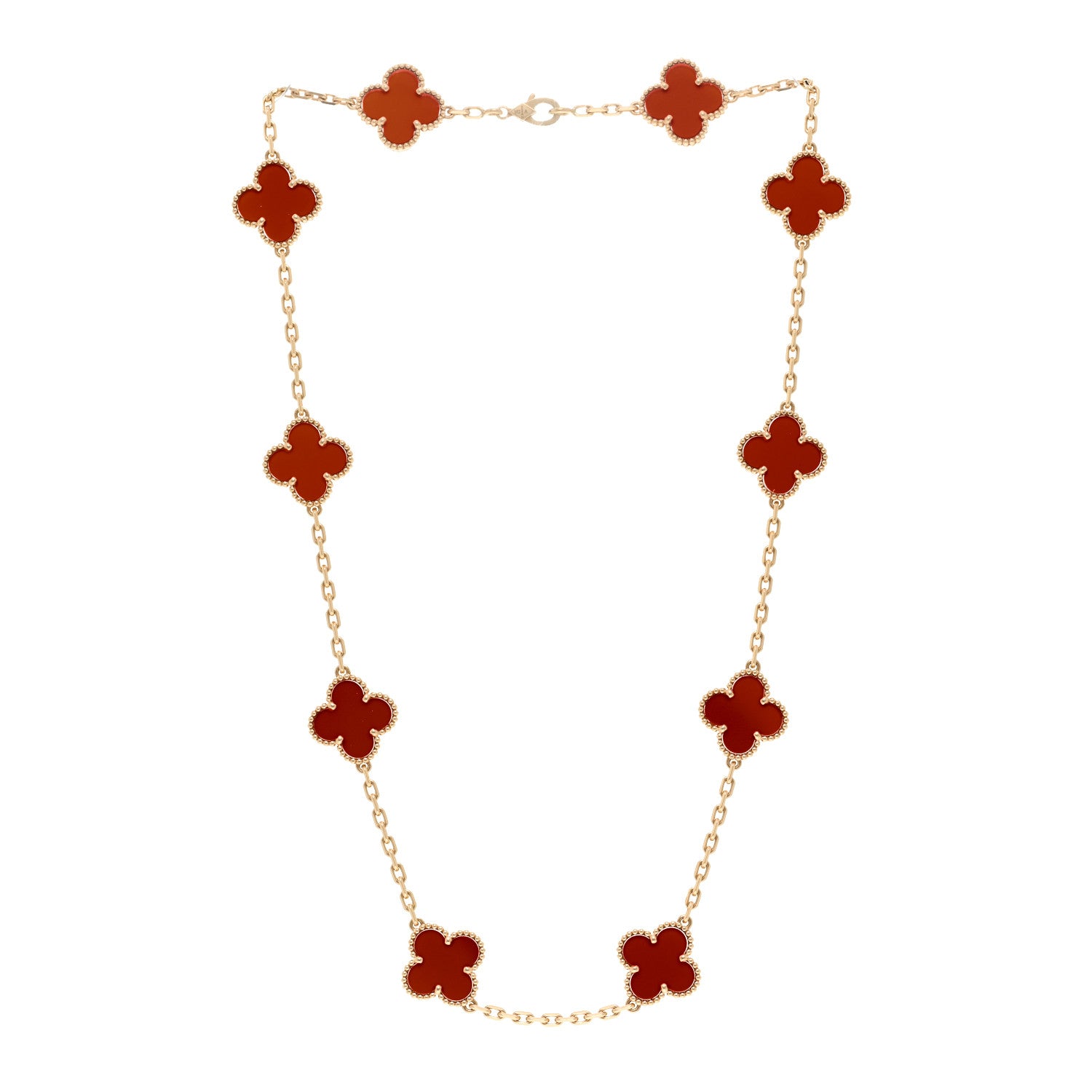Van Cleef & Arpels 18K Yellow Gold Carnelian 10 Motifs Vintage Alhambra Necklace 3 of 6