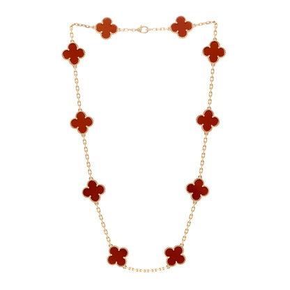Van Cleef & Arpels 18K Yellow Gold Carnelian 10 Motifs Vintage Alhambra Necklace 3 of 6