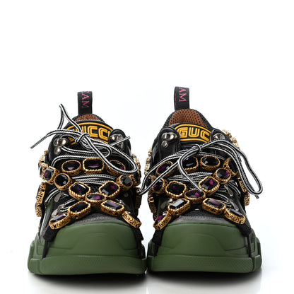 Gucci X SEGA Mesh Suede Calfskin Removable Crystals Flashtrek Sneakers 36.5 Loess Black Olive Green 2 of 4