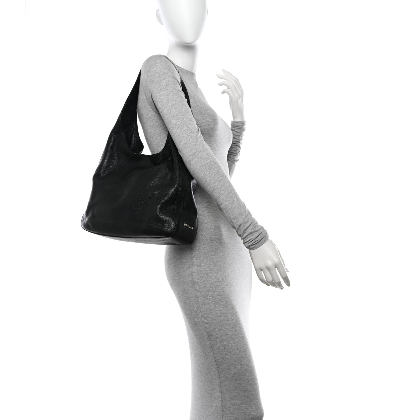 Vitello Daino Medium Pocket Hobo Bag Black