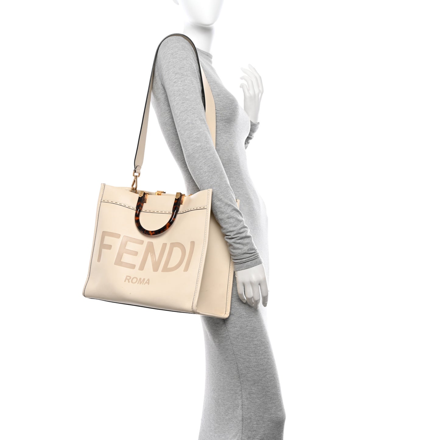 Vitello King Plexiglass Medium Fendi Sunshine Shopper Tote White Ice