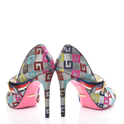 Gucci Velvet Lurex Square G Web Pumps 37.5 Silver Multicolor 5 of 14