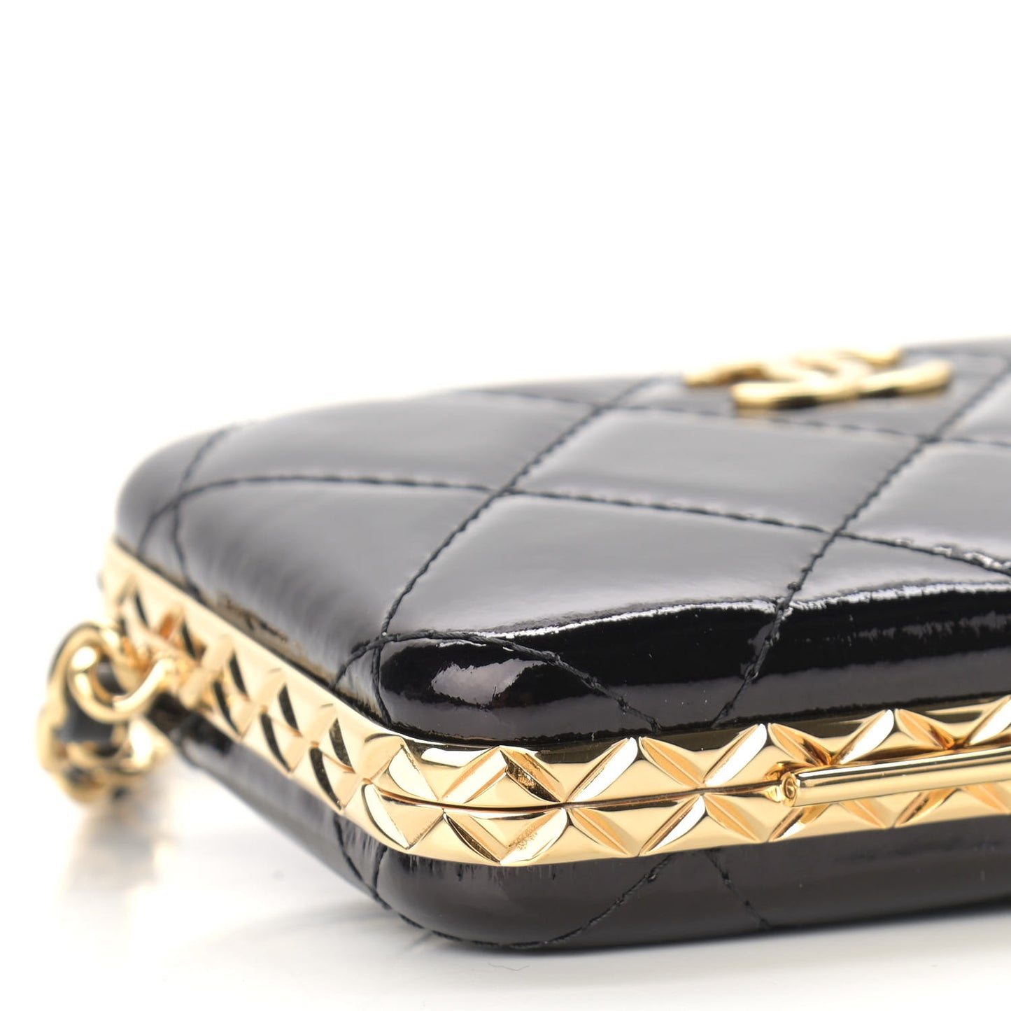 Glazed Goatskin Quilted Small Box With Chain Black