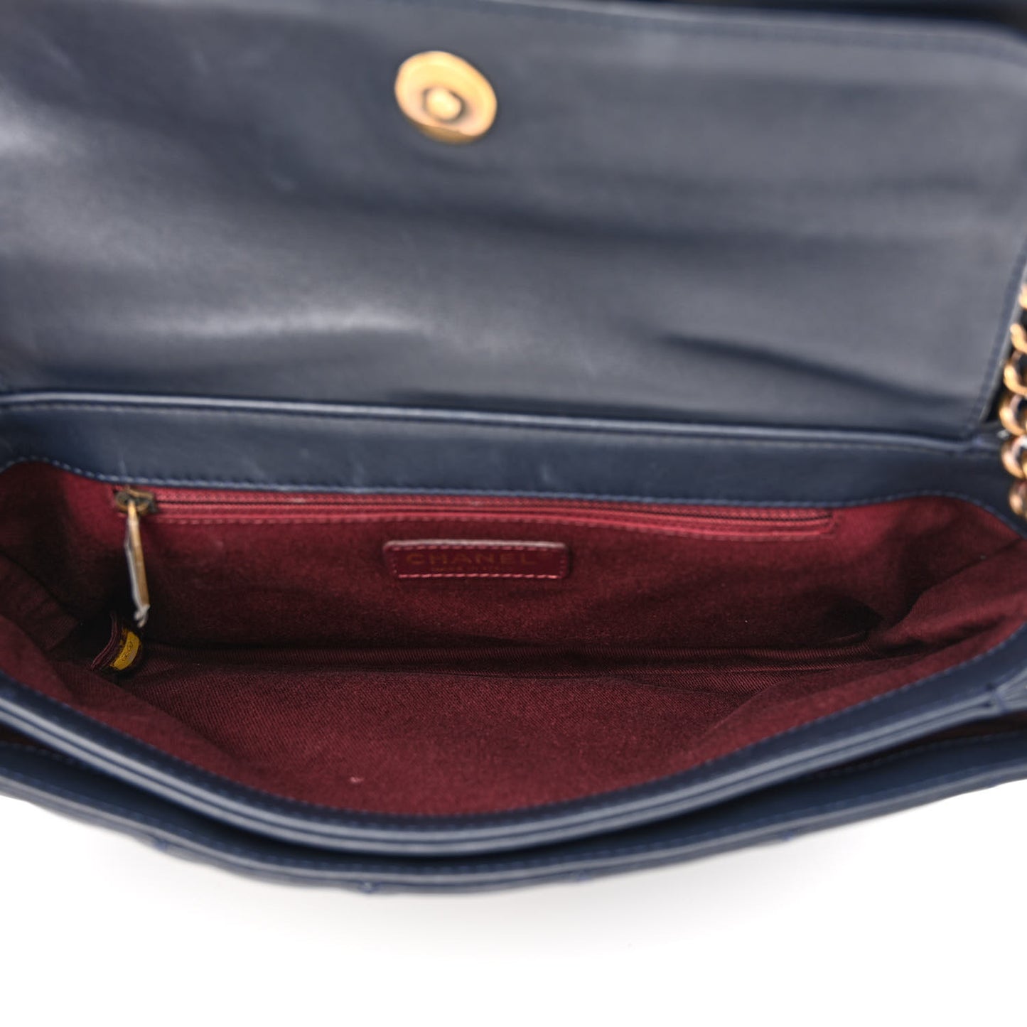 Calfskin Quilted Large Perfect Edge Flap Navy
