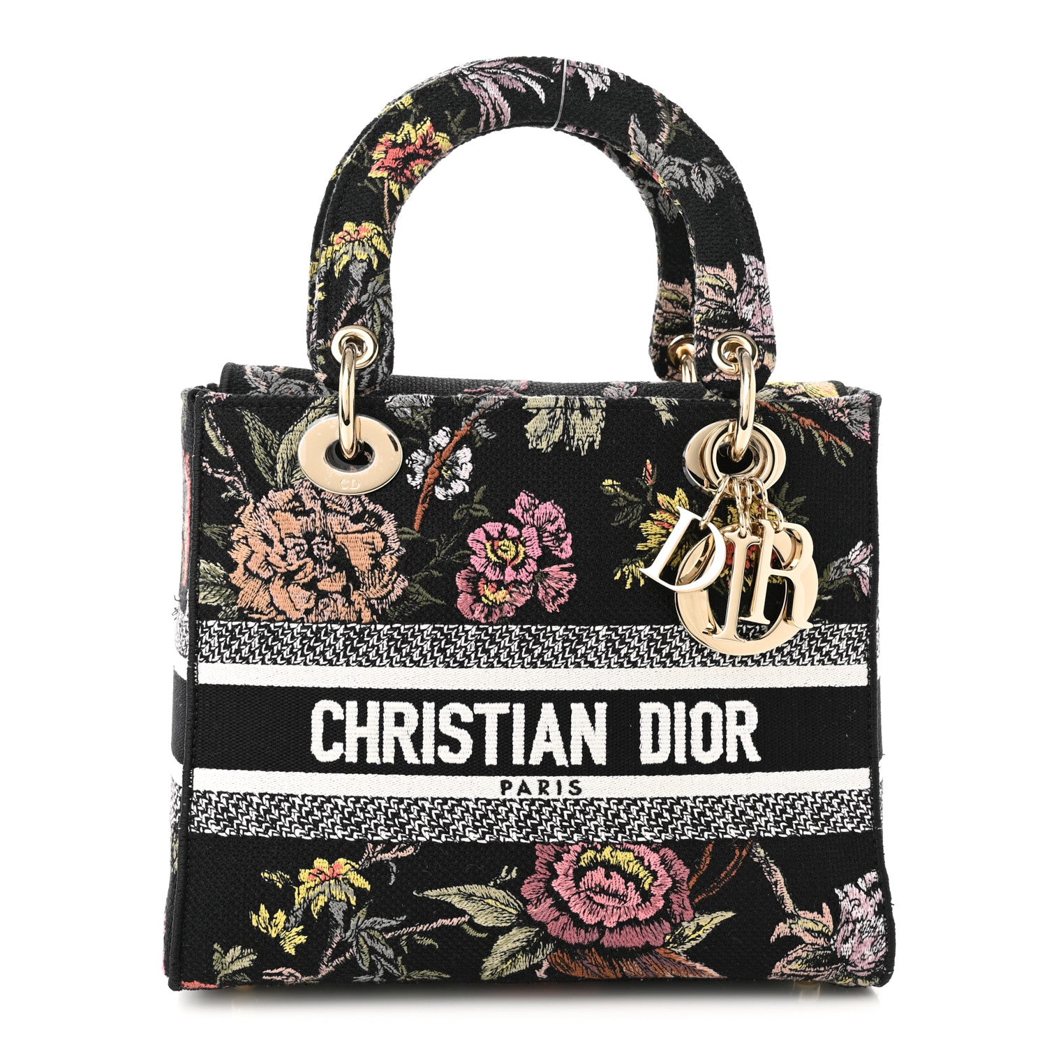 Christian Dior Canvas Embroidered Jardin Botanique Medium Lady D-Lite Black Multicolor 1 of 9