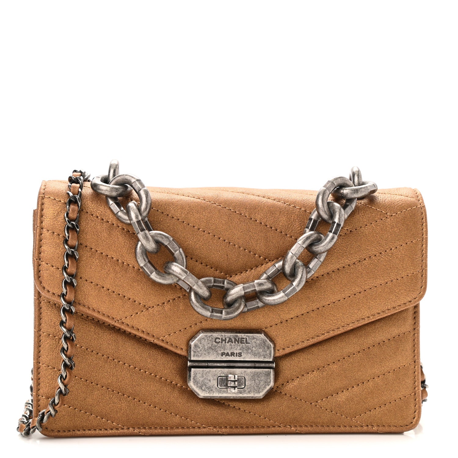 Chanel Metallic Calfskin Chevron Quilted Small Gabrielle Flap Gold 1 of 9