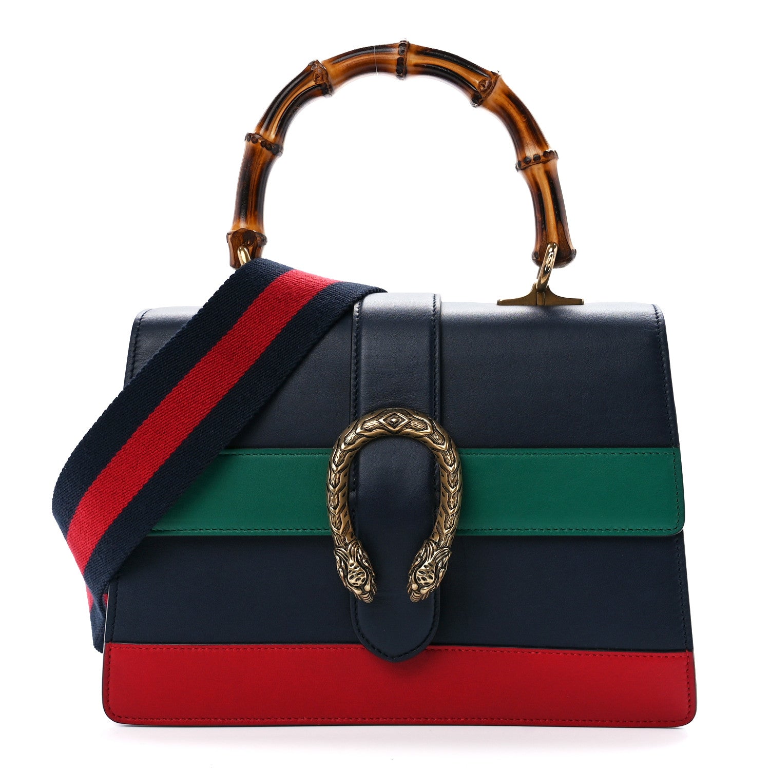 Gucci Moon Calfskin Bamboo Web Medium Dionysus Top Handle Bag Blue Emerald Hibiscus Red 1 of 12