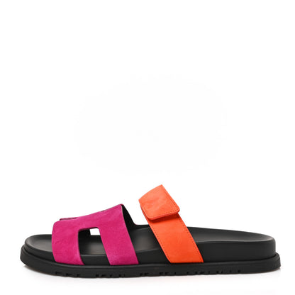 Hermes Suede Goatskin Womens Chypre Sandals 40 Rose Chapas Orange Synthetique 1 of 9