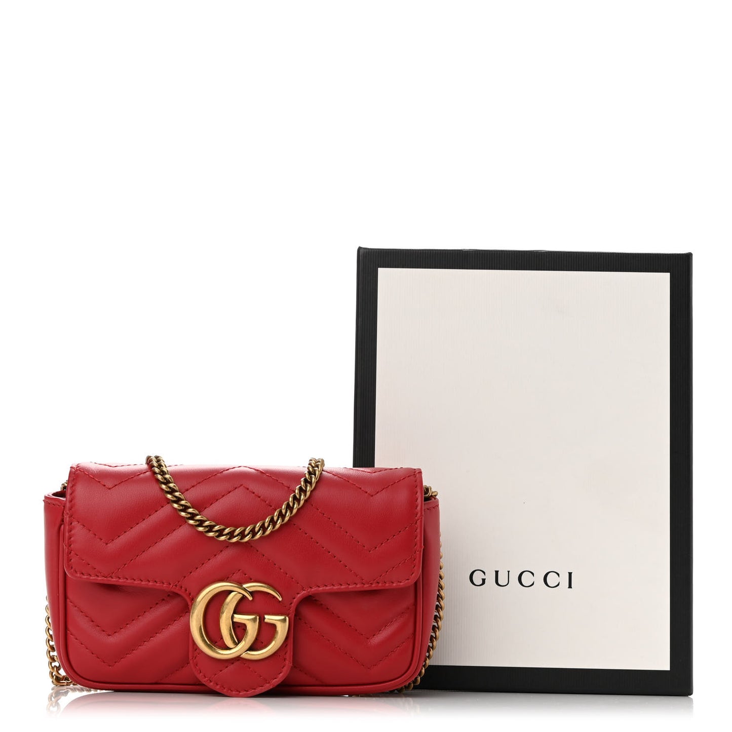 Calfskin Matelasse Super Mini GG Marmont Shoulder Bag Hibiscus Red