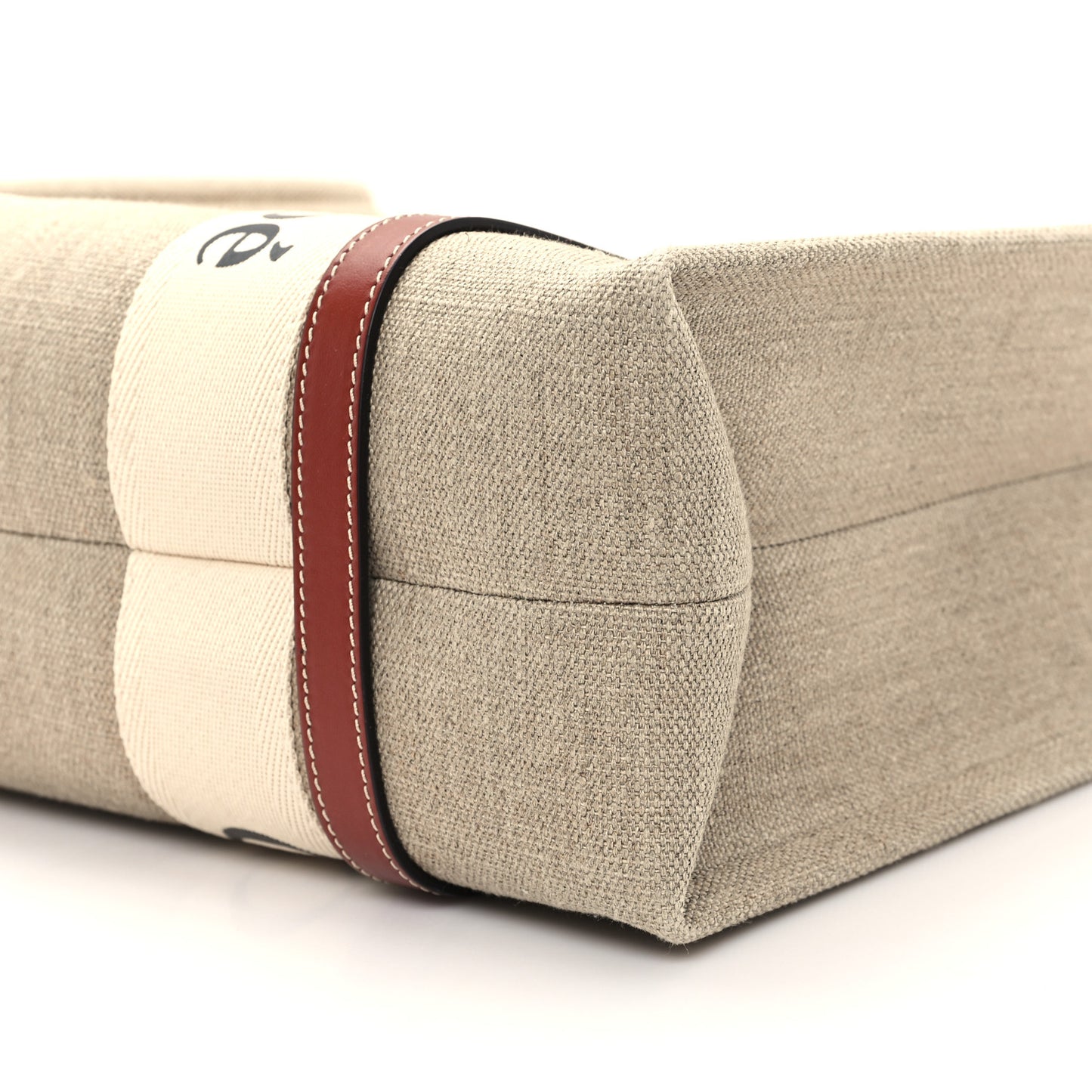 Linen Calfskin Medium Woody Ribbon Tote White Brown