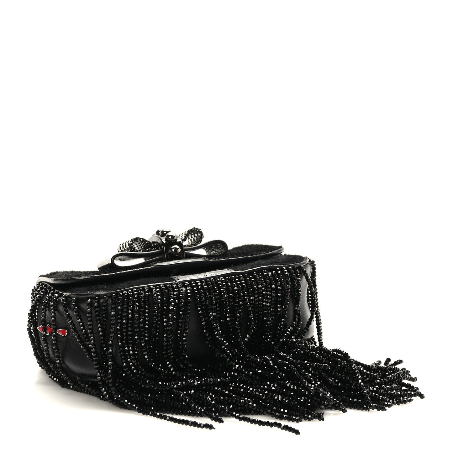 Pony Hair Patent Calfskin Mini Sweety Charity Fringe Crossbody Bag Black