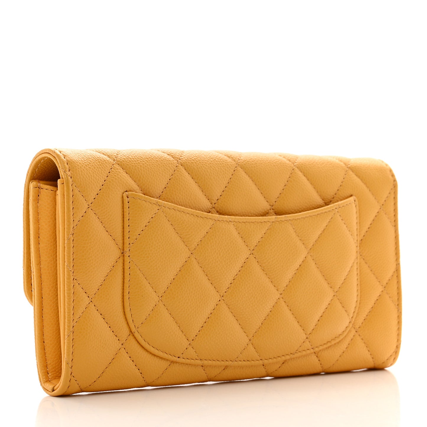 Caviar Quilted Large Gusset Flap Wallet Yellow