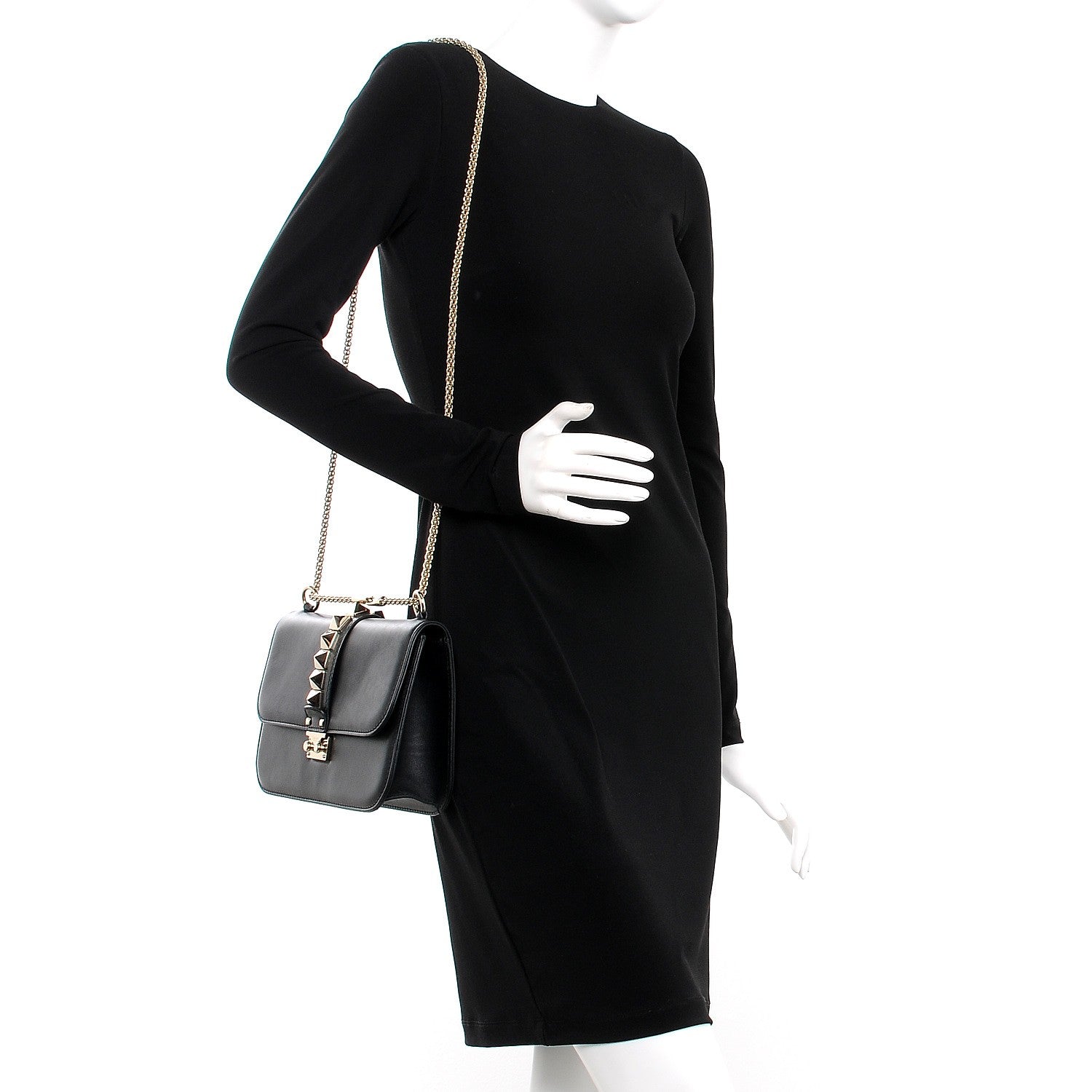 Valentino Garavani Vitello Medium Glam Lock Rockstud Flap Black 2 of 9