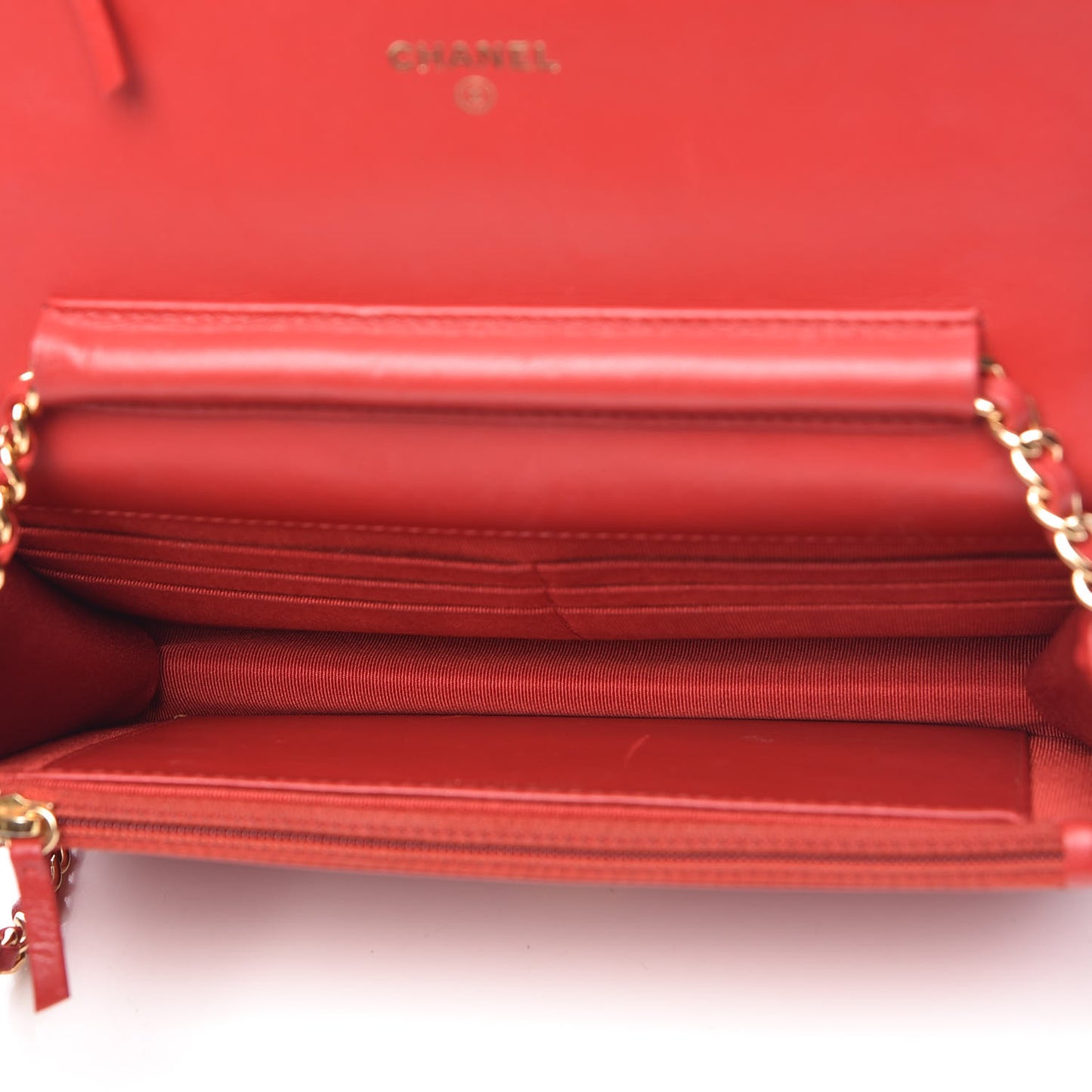 Lambskin Quilted Wallet On Chain WOC Red