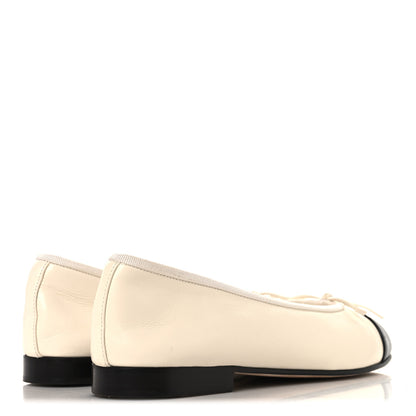 Chanel Lambskin Cap Toe CC Ballerina Flats 36.5 White Black 5 of 9
