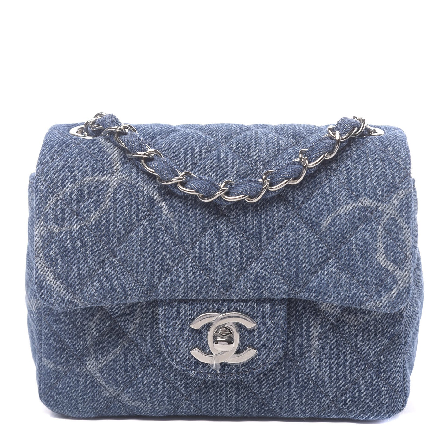 Denim CC Quilted Mini Square Flap Blue
