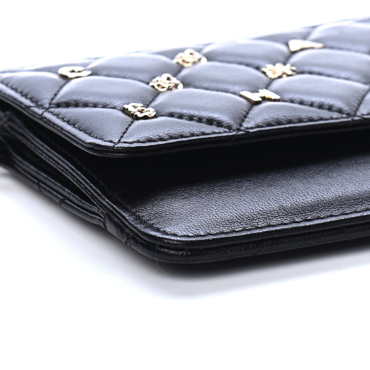Lambskin Quilted All About Chanel Charm Wristlet Wallet Black