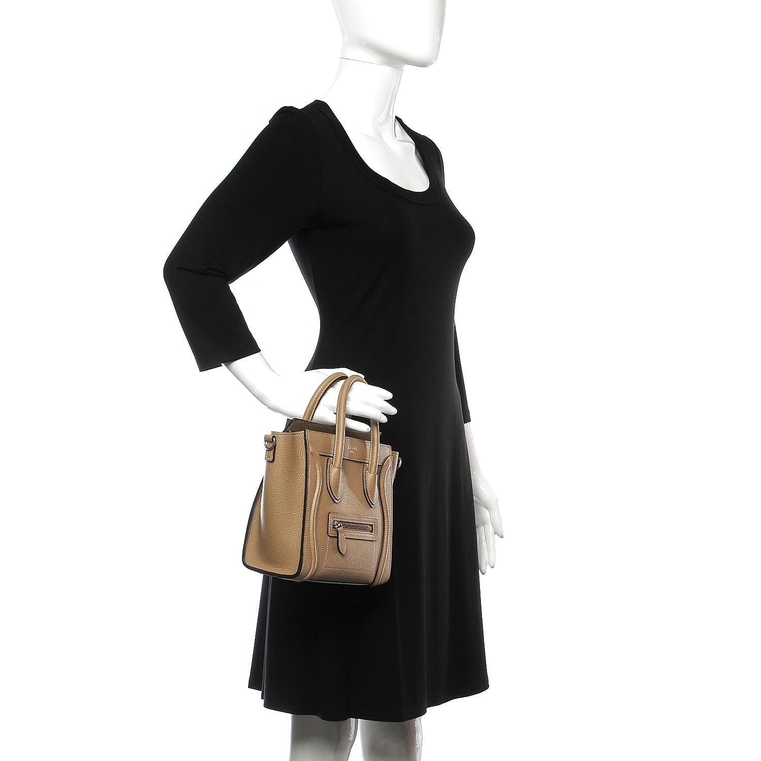 Celine Drummed Calfskin Nano Luggage Dune 3 of 8