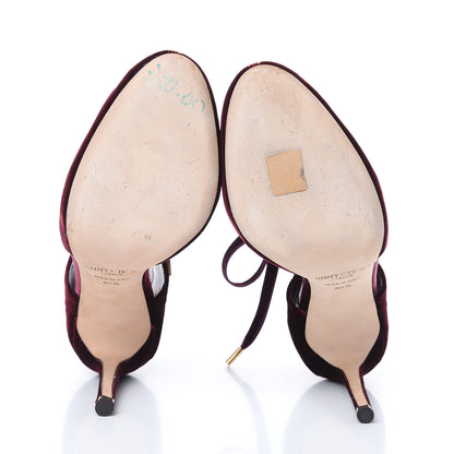 Jimmy Choo Velvet Lace Up Mari 100 Pumps 40.5 Bordeaux 5 of 13