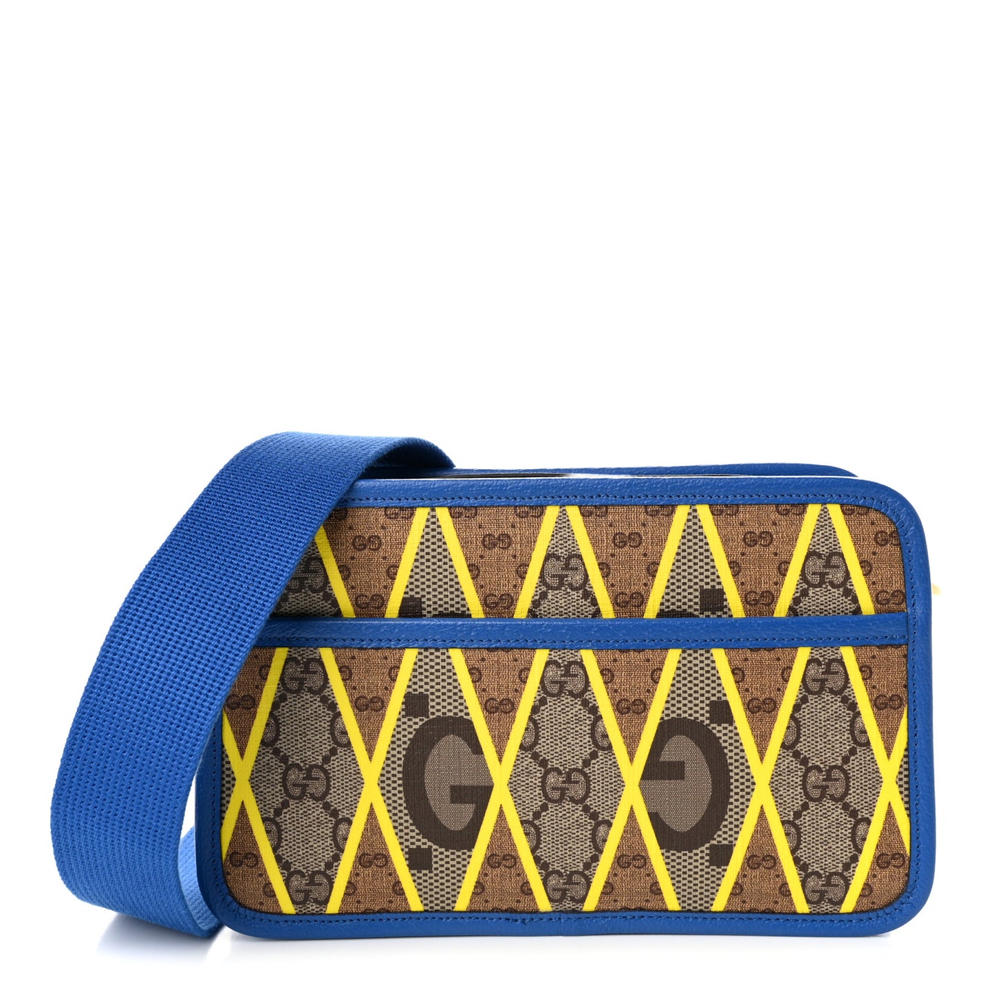GG Supreme Monogram Mix Textured Dollar Calfskin Rhombus Inlay Crossbody Bag Beige Ebony Harvest Joy Blue