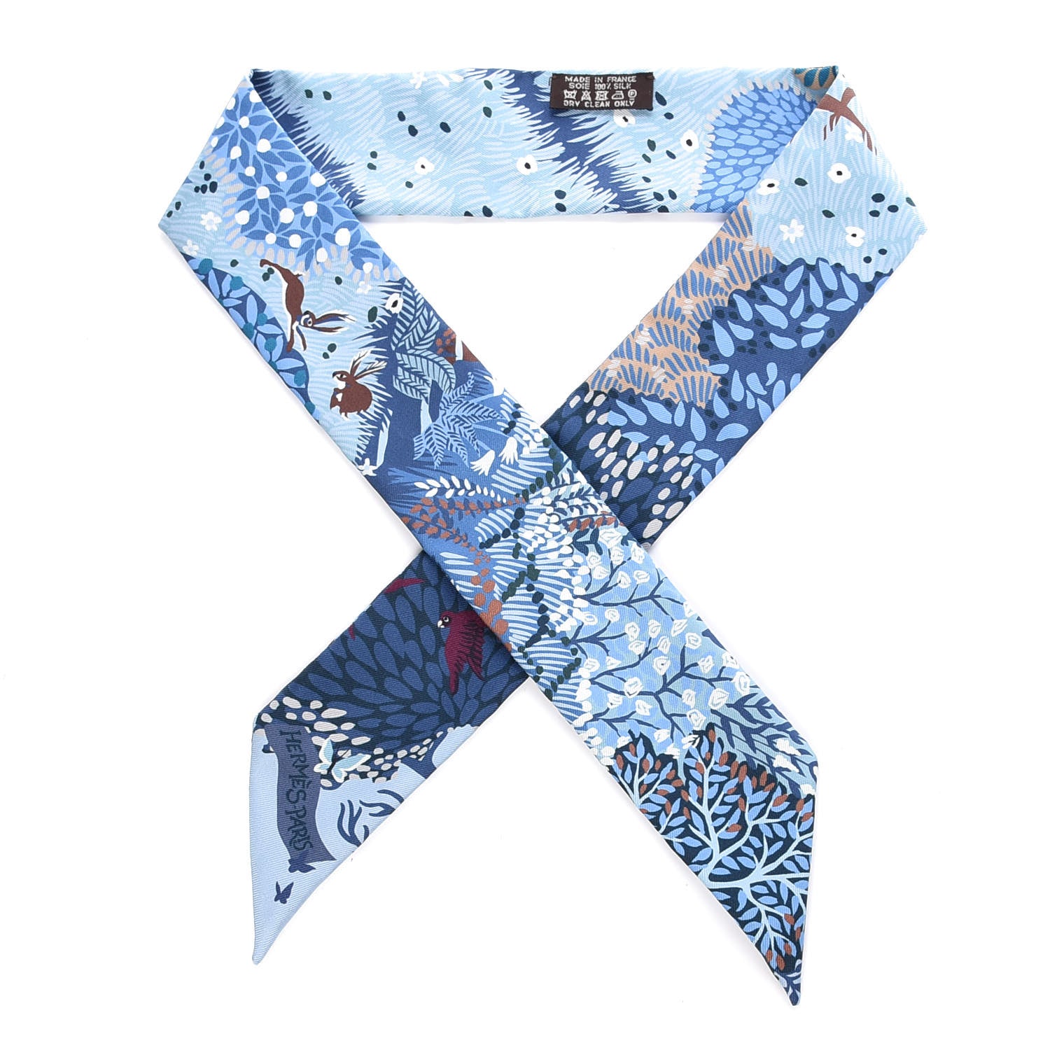 Hermes Silk Dans un Jardin Anglais Twilly Ciel Marine Brun 1 of 5