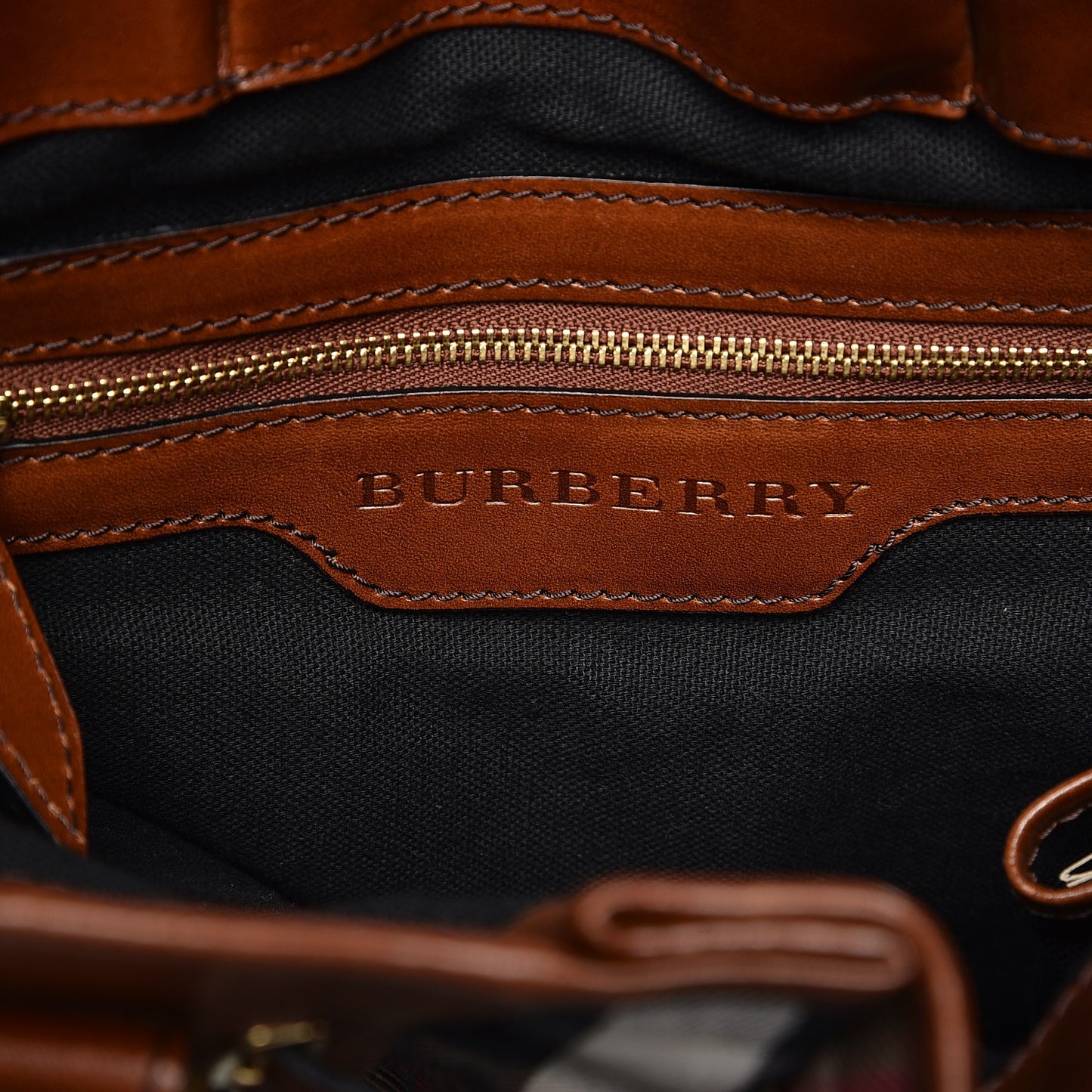 House Check Bridle Calfskin Medium Whipstitch Tote Dark Tan